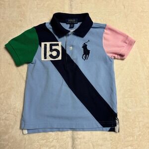 Polo Ralph Lauren Kids Colorblock Polo Shirt Size 2T Blue Green Pink 15 Big Pony